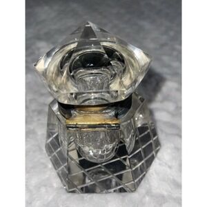 19th Century English Victorian Crystal Octagonal Inkwell With Brass Fitting